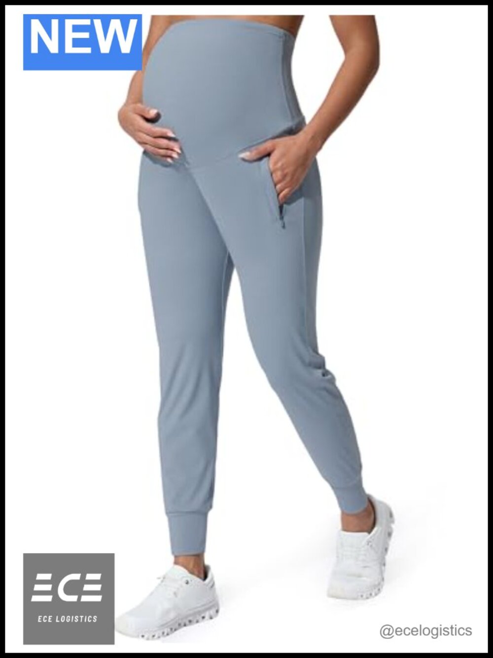 Maternity Joggers Over Belly Pants Zipper Pockets Tapered Active